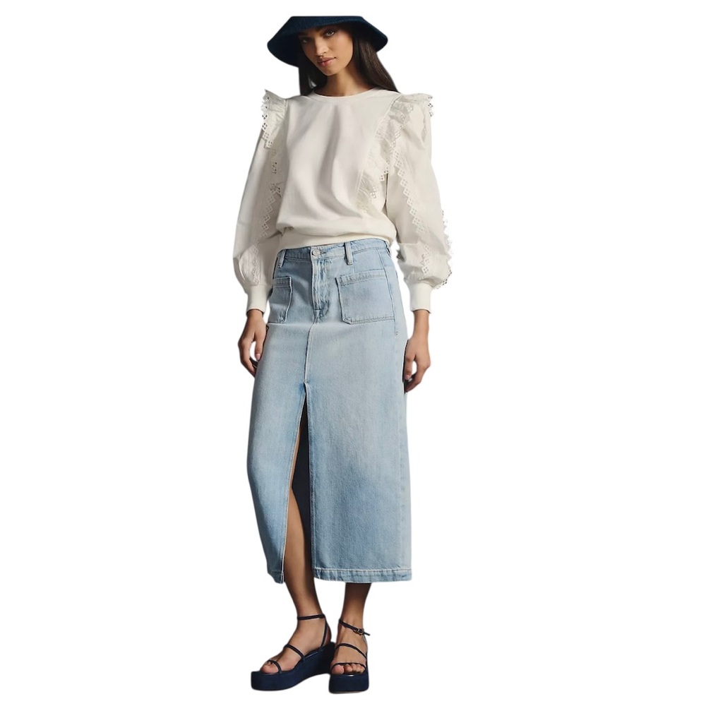 By Anthropologie White Ruffle Sleeve Top Sz M - Picture 4 of 13